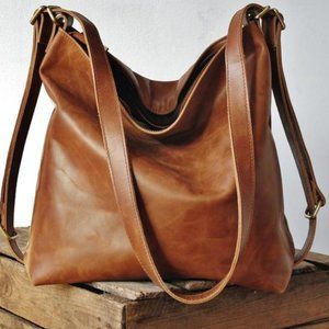 Tan convertible leather backpack bag purse
